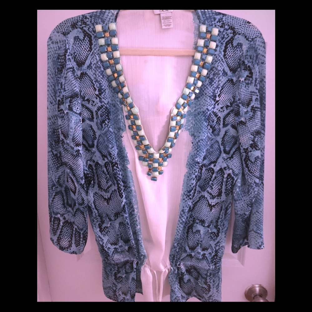Cache Aquamarine Leopard Print Beaded Blouse - image 1